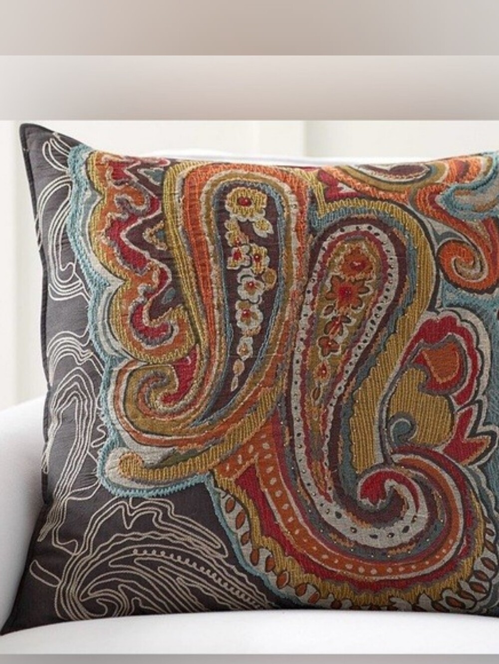 Pottery Barn Houston Paisley Pillow Cover Euro Sham Embroidered 24x24 set of 2